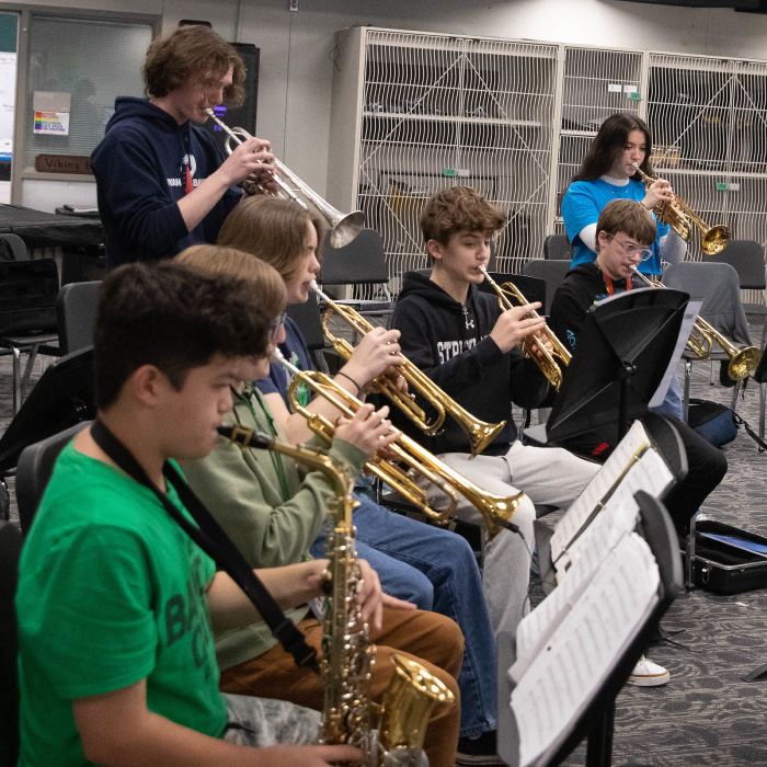 Students playing instruments 